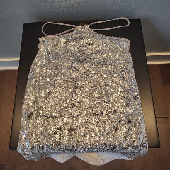 INDAH silver asymetrical sequin mini skirt - Picture 3 of 5